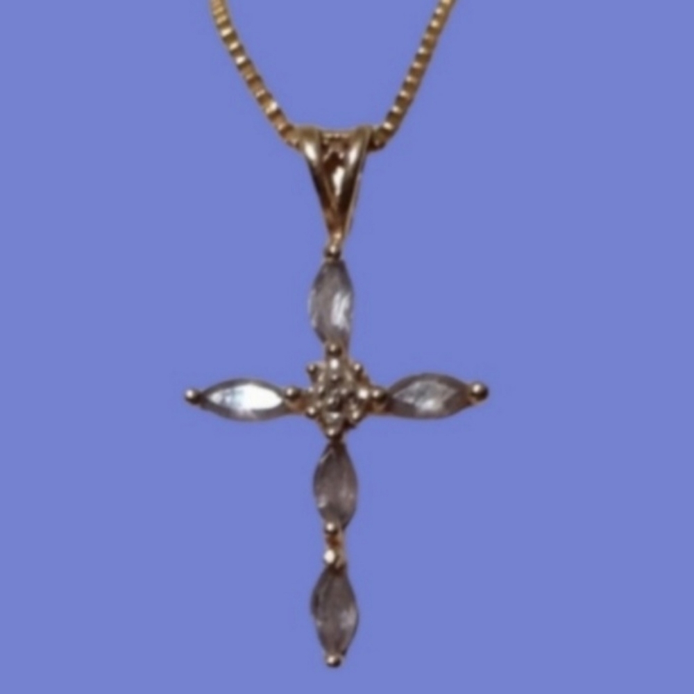 Solid 14k Gold Tanzanite Diamond Cross Pendant - Picture 11 of 14